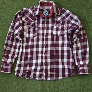 Franky Max Burgundy/white Button Down Flannel  Size M